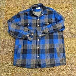 Duluth Trading Jacket mens size large blue flannel fleece lined outdoor